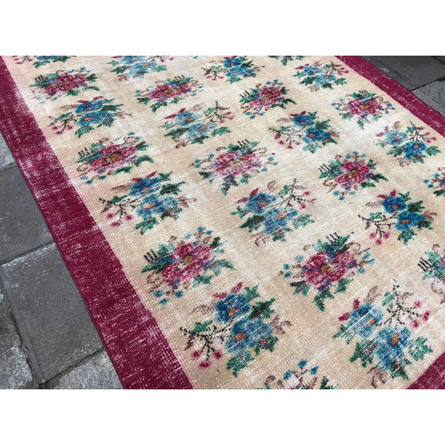1960s Vintage Turkish Oushak Hand-Knotted Rug - 5′9″ × 8′6″ For Sale - Image 6 of 9