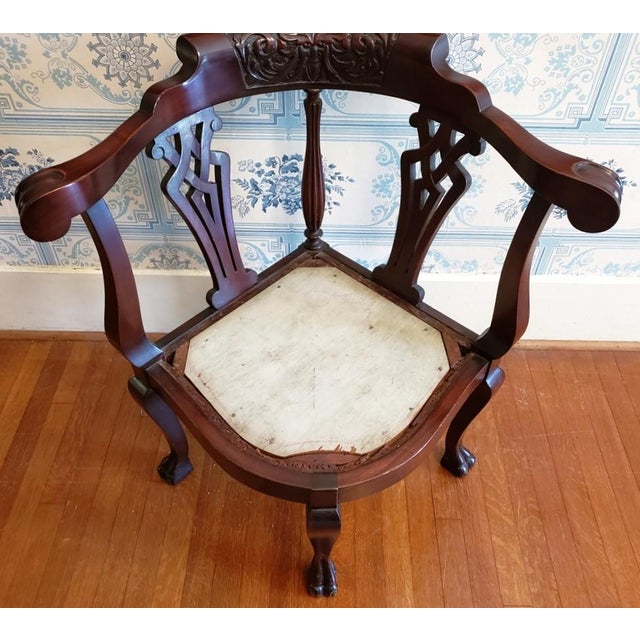 Late 19th Century Late 19th C English Victorian Gothic Revival Carved Mahogany Green Man Corner Chair For Sale - Image 5 of 6