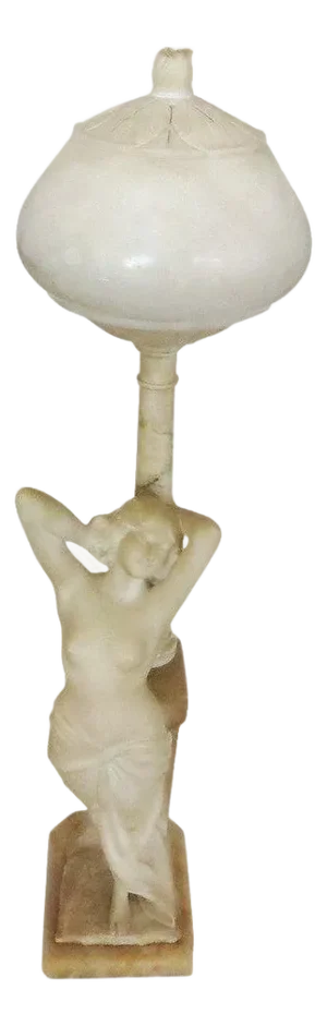 Early 20th Century Edwardian Era Italian Carved Alabaster Nude Greco-Roman Female Figural Lamp