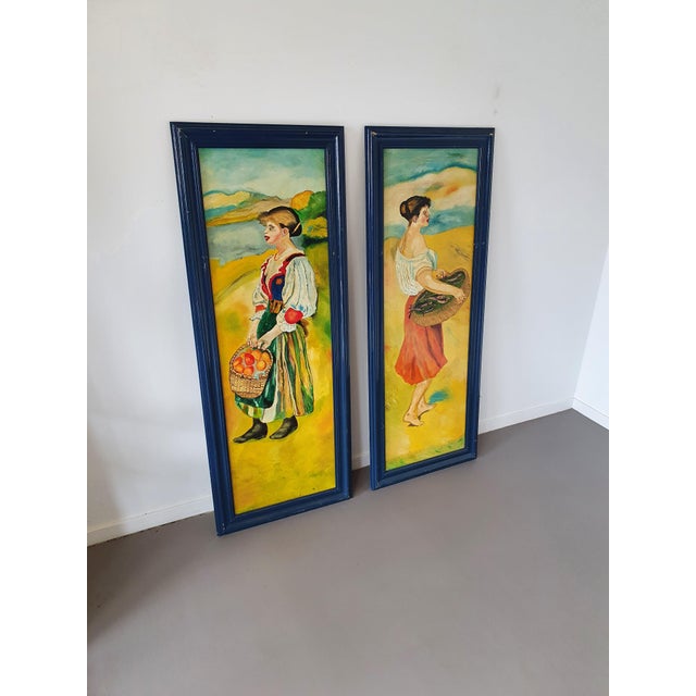 Unknown, Naive Paintings, 1970s, Acrylic on Board, Framed, Set of 2 For Sale - Image 13 of 13