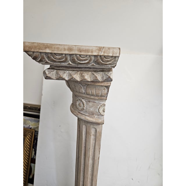 Tall Fluted and Carved Wood Half Classical Column in a With an Antique Whitewashed Finish For Sale In Philadelphia - Image 6 of 7