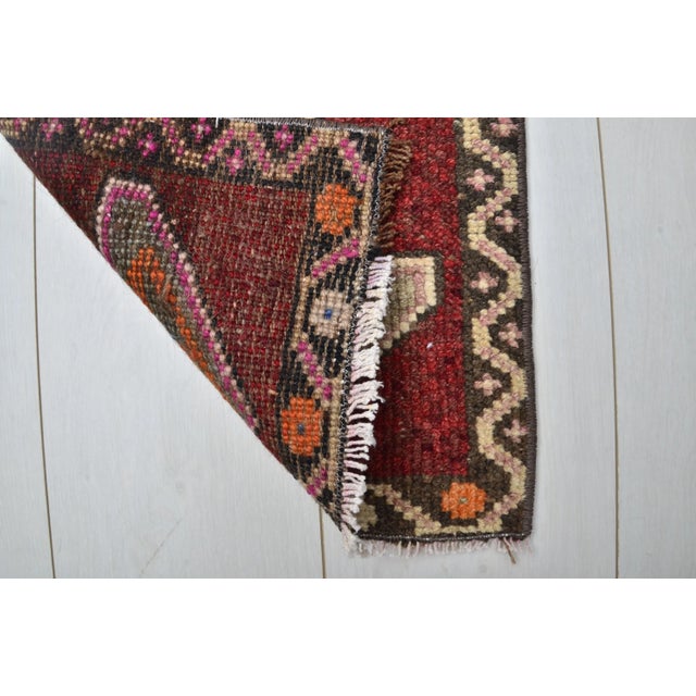 1960s Handmade Floor Red Color Small Mat Rug For Sale - Image 5 of 6