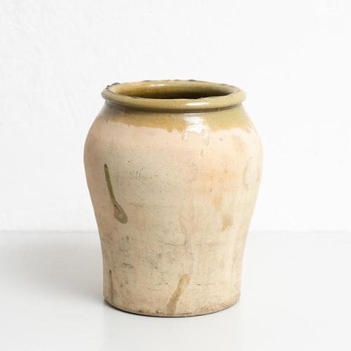 Rustic Early 20th Century Hand Painted Green Rustic Popular Traditional Ceramic Vase For Sale - Image 3 of 12