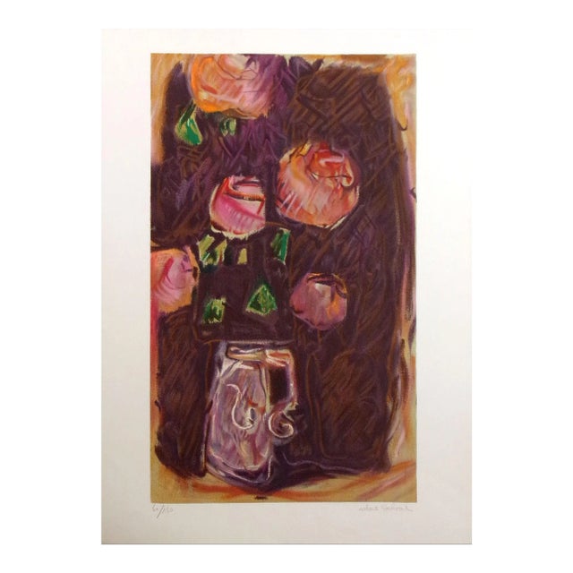 1970s "Cinq Roses" Floral Still Life Lithograph Print by Robert Delval For Sale