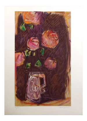 1970s "Cinq Roses" Floral Still Life Lithograph Print by Robert Delval