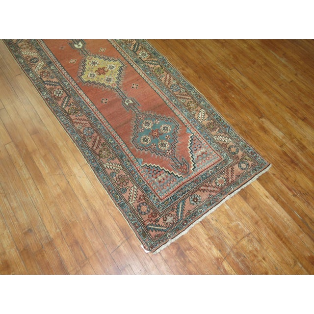 Antique Zabihi Collection Tribal Serapi Heriz Runner - 3'5" x 15'4" For Sale - Image 10 of 11