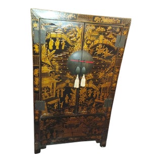 1930s Antique 2 Door Chinese Chinoiserie Tall Cabinet For Sale