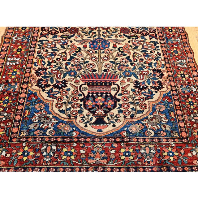 Antique Persian Bakhtiari Bibibaft Rug, Hand-Knotted Wool, The Tree of Life Pattern, Tan & Red, 5x7 For Sale - Image 13 of 18