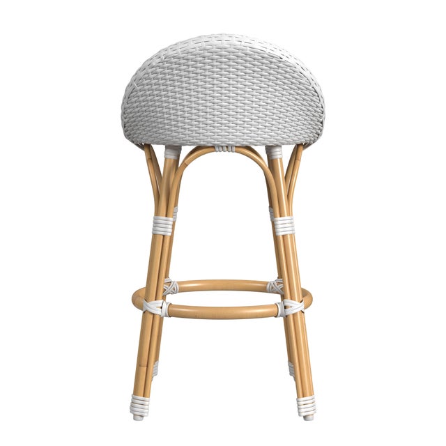 Tobias 24.5 in. Seat Height Outdoor Rattan and Metal Low Back Counter Stool, Smooth White For Sale In Chicago - Image 6 of 8