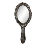 Antique Sterling Silver Hand Hammered Repusse Vanity Hand Mirror For Sale