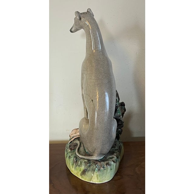 Very Large Antique 19th Century English Staffordshire Pottery Dog Figure of a Greyhound or Whippet and Hare or Rabbit For Sale - Image 10 of 16