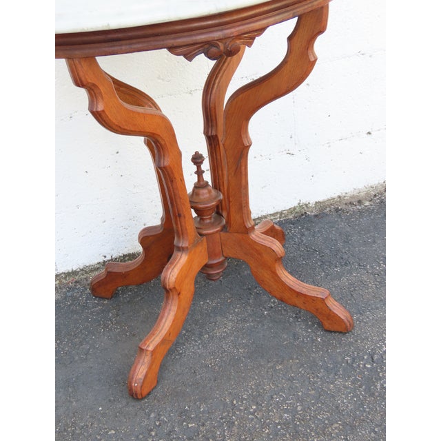 Brown Late 1800s Victorian Eastlake Marble Top Carved Side Table 6909 For Sale - Image 8 of 18