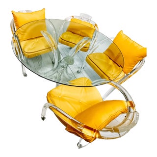 Charles Hollis Jones 1970s Style Lucite Game or Breakfast Table and 4 Chairs in Yellow Upholstery For Sale