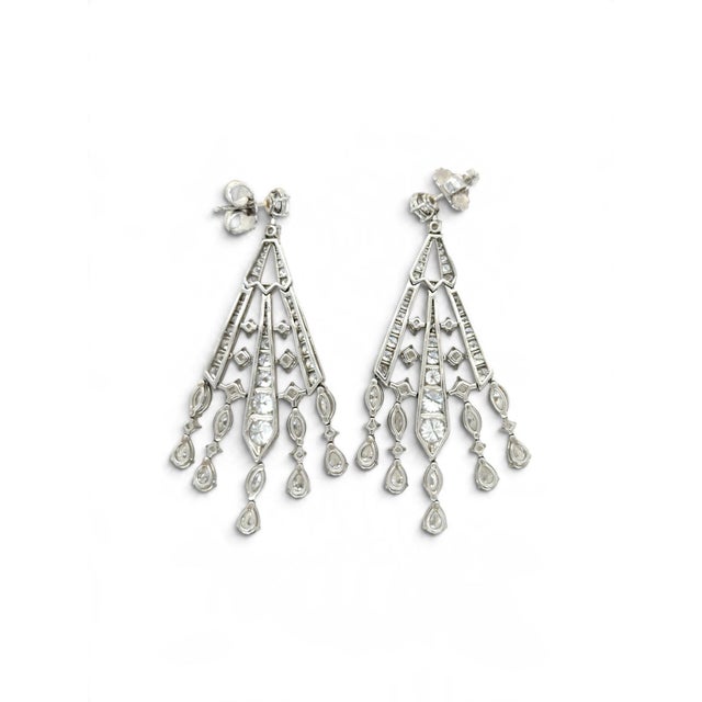Vintage Diamond Chandelier Earrings, 16 Carats, Platinum, Pair For Sale In Chicago - Image 6 of 7