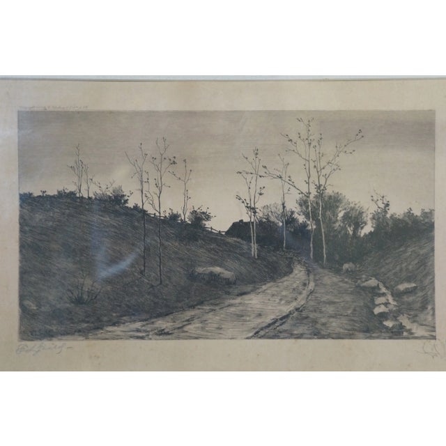 Antique Edward Loyal Field Signed Country Road Farm Cottage Landscape Etching For Sale - Image 6 of 10