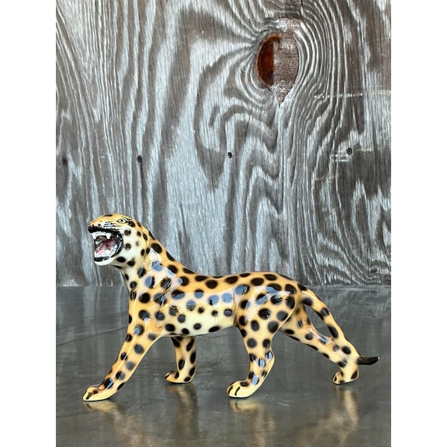 Vintage Italian Glazed Ceramic Leopard Figurine For Sale - Image 4 of 11
