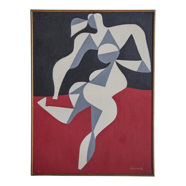 French 'Two Figures' Oil on Canvas Painting by Pierre Fulcrand, 1960s For Sale