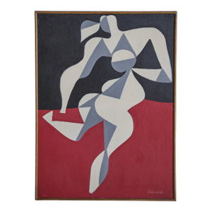 French 'Two Figures' Oil on Canvas Painting by Pierre Fulcrand, 1960s