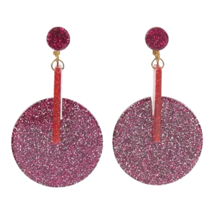 Lucite Dangle Clip Earrings Fuchsia and Red Glitter - 2 Pieces