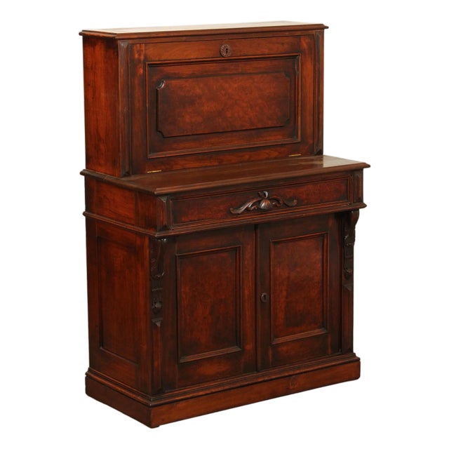 Antique Renaissance Revival Carved Walnut Drop-Front Desk For Sale