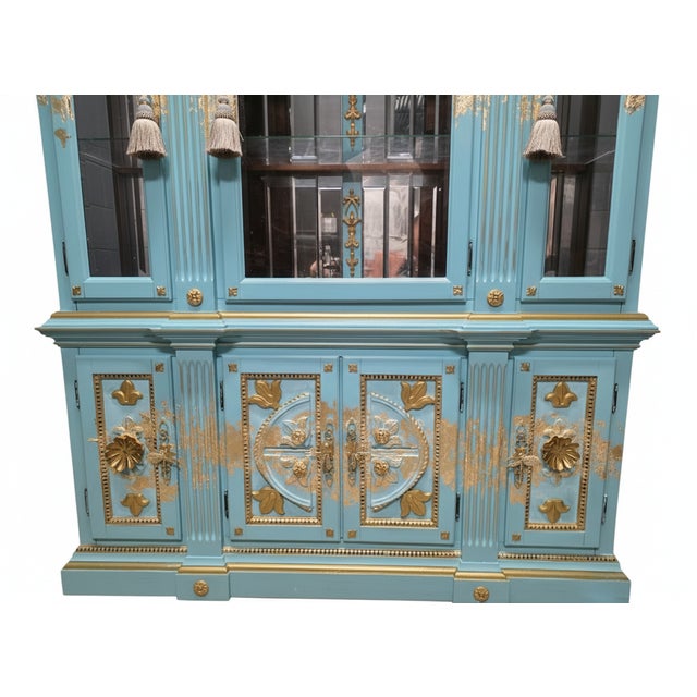 "The Blue Duchess" Hand Painted Neoclassical Display Armoire, China Hutch For Sale - Image 12 of 16