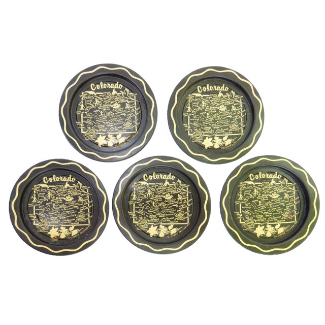 Midcentury Colorado Themed Tole Coasters, Set of 5 For Sale - Image 4 of 4