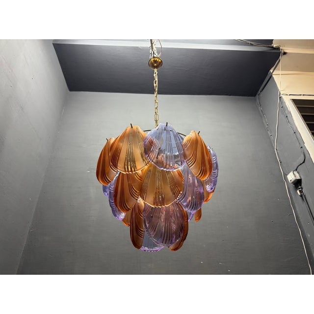 Lavender Murano Amber and Lavender Glass Shell Chandelier, Italy 1980s For Sale - Image 8 of 15