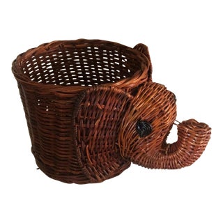 Vintage Wicker Elephant Planter/ Pencil Holder For Sale