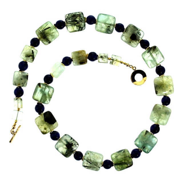AJD Glowing Green Brazilian Prehnite With Blue Agate Necklace For Sale