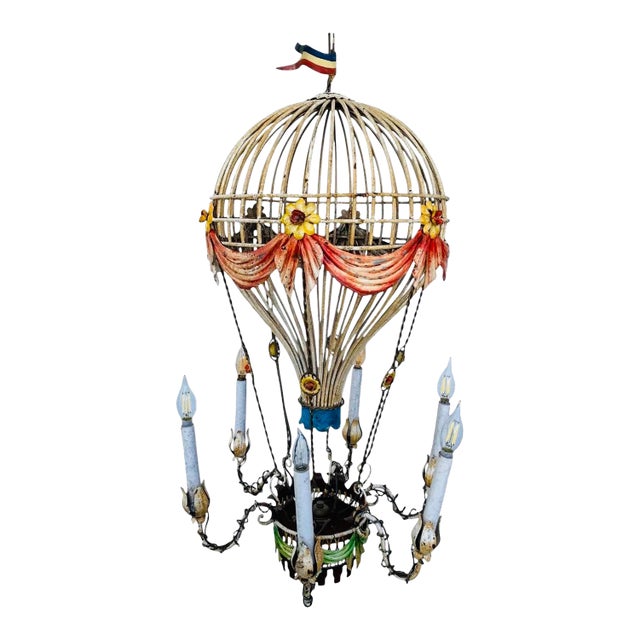 A Flight of Fancy: 1950s French Tole Hot Air Balloon Chandelier For Sale