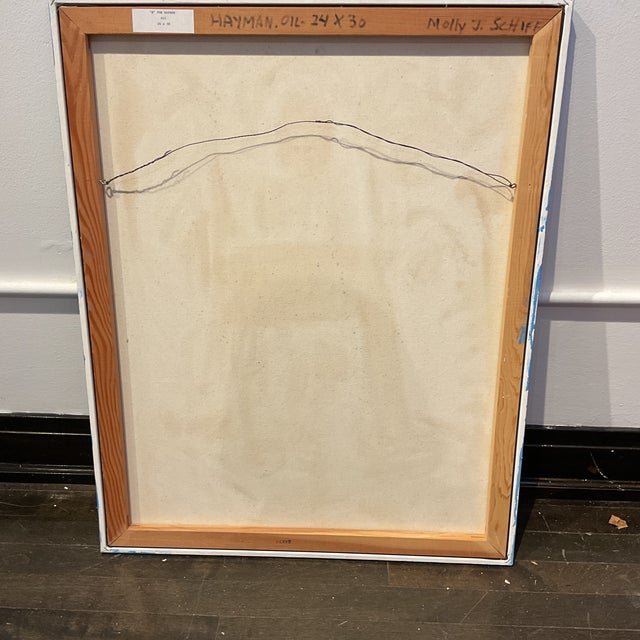 Textile Abstracted Figures Blue Original Molly J Schiff Oil on Canvas For Sale - Image 7 of 7