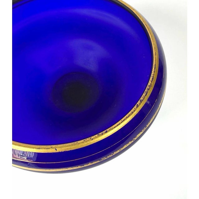 Blue 1930s Art Deco Cobalt Blue Satin Glass Candlesticks & Centerpiece Bowl Set For Sale - Image 8 of 8