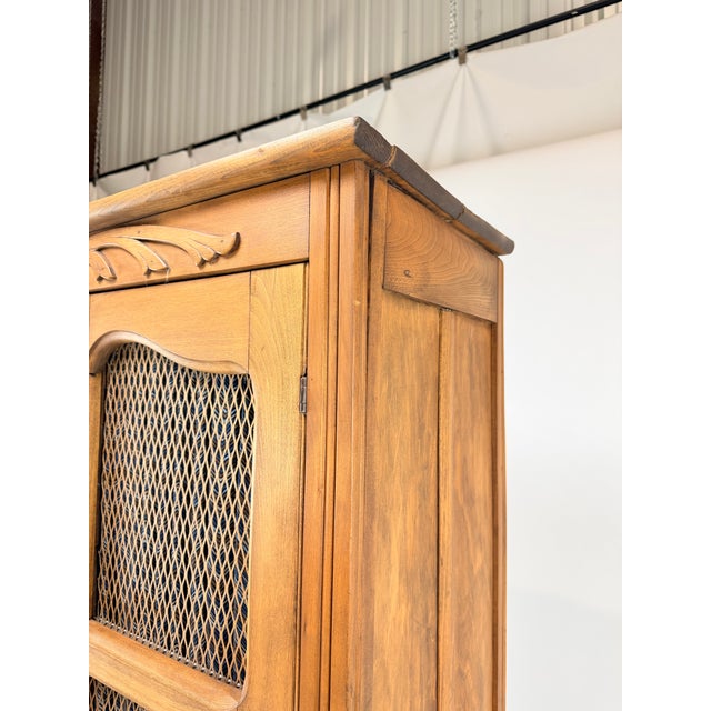 Traditional Vintage Wood Storage Cabinet With Woven Cane Panel Doors For Sale - Image 3 of 8
