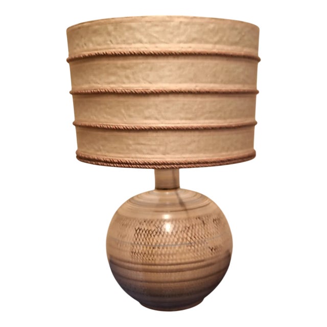 Vintage Table Lamp with Painted Ceramic Base and Handmade Fabric Shade by Grandi for Lamplove For Sale