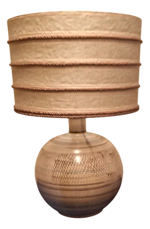 Vintage Table Lamp with Painted Ceramic Base and Handmade Fabric Shade by Grandi for Lamplove