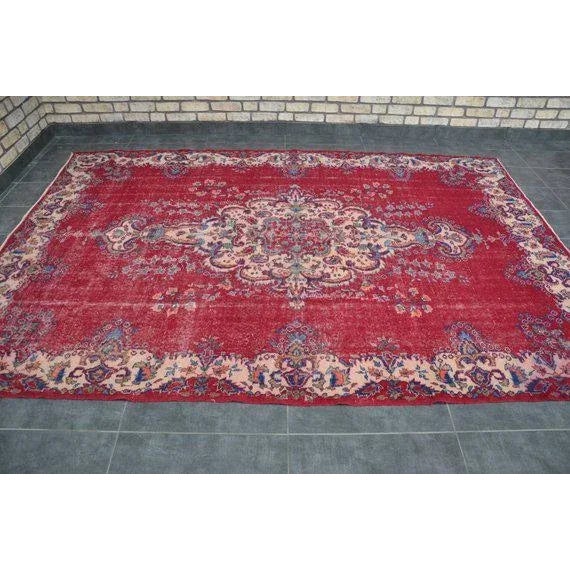 Textile 1960s Vintage Turkish Rug - 7′1″ × 10′4″ For Sale - Image 7 of 10
