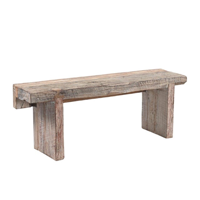 Indian Carved Front Rustic Teakwood Bench For Sale - Image 4 of 4