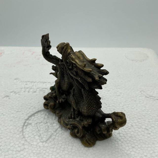 Vintage Chinese Bronze Dragon Sculpture on Waves 3” Detailed Asian Figurine For Sale - Image 4 of 6