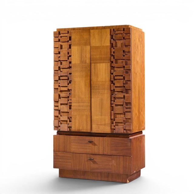 Mid-Century Modern Lane Brutalist Mid Century Walnut Armoire Dresser For Sale - Image 3 of 9