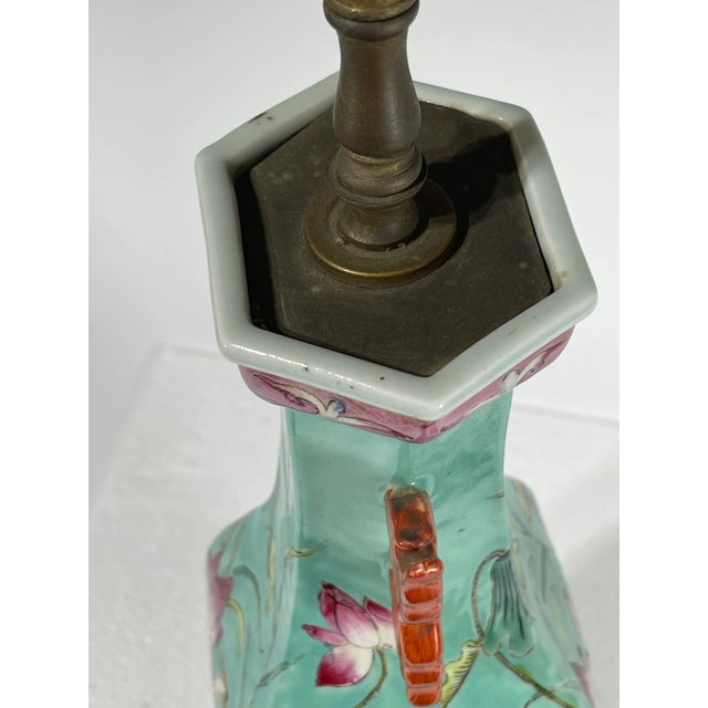 Ceramic Antique Chinese Light Green Porcelain Lamp For Sale - Image 7 of 9