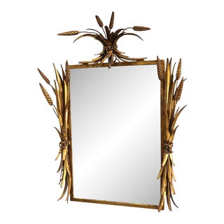 French Gilt Metal Wheat Sheaf Decorative Wall Mirror For Sale