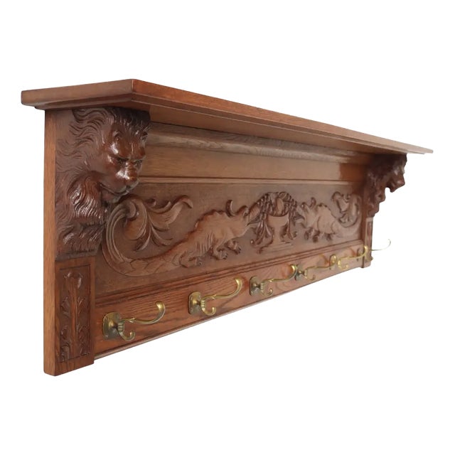 Antique Renaissance Revival French Coat Rack Lion Masks, 1880 For Sale