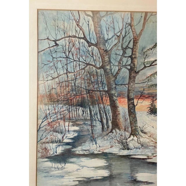 Realism Antique Original 1921 Terwilliger Winter Forest Watercolor Gouache Painting For Sale - Image 3 of 13