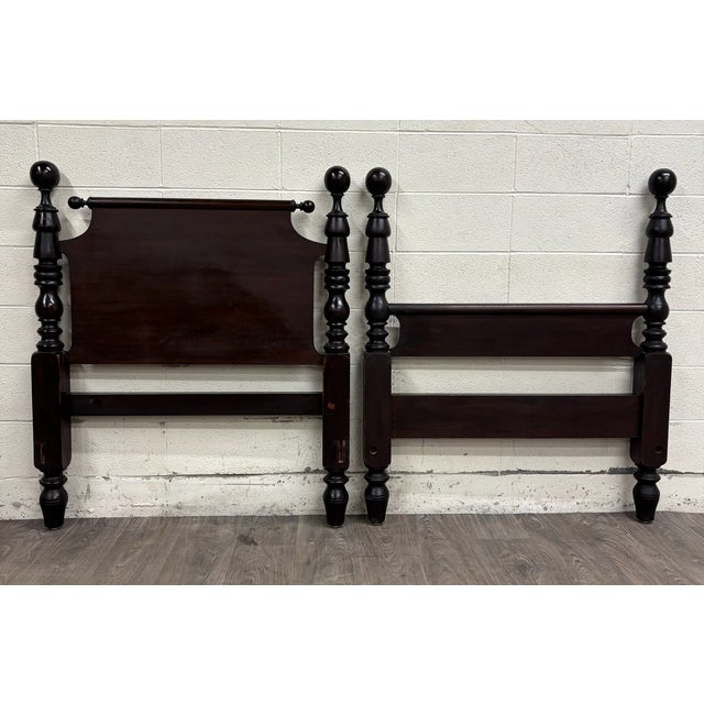 Traditional Antique Twin Size Traditional Solid Mahogany Poster Cannonball Bed For Sale - Image 3 of 8