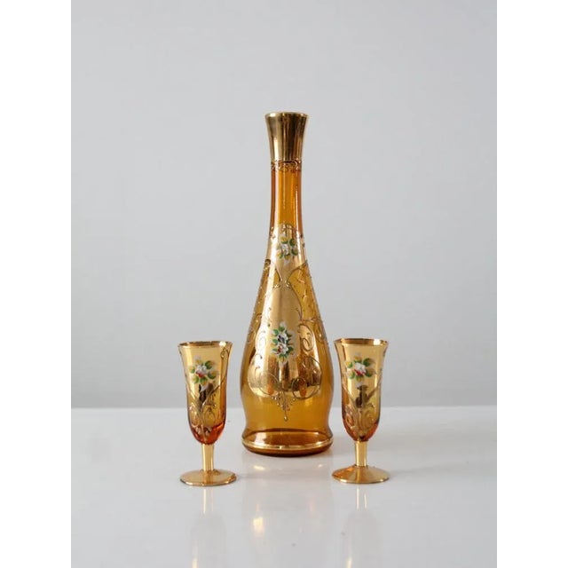 Vintage Italian Hand-Painted Decanter & Glasses - Set of 3 For Sale - Image 4 of 6