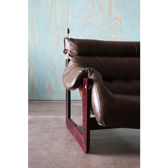 Percival Lafer 1970s Percival Lafer Green Sofa Mp 97 Leather Sofa Extended Head Rest For Sale - Image 4 of 13