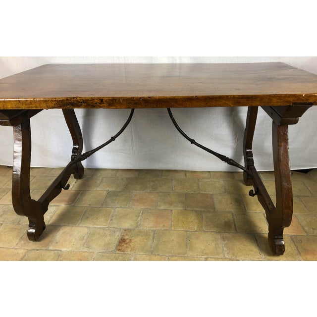 Italian 18th Century Trestle Table, Baroque Style European Walnut Center Table For Sale In Miami - Image 6 of 11