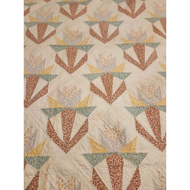 Antique 1930s Patchwork Quilt Queen Iris Pattern Hand