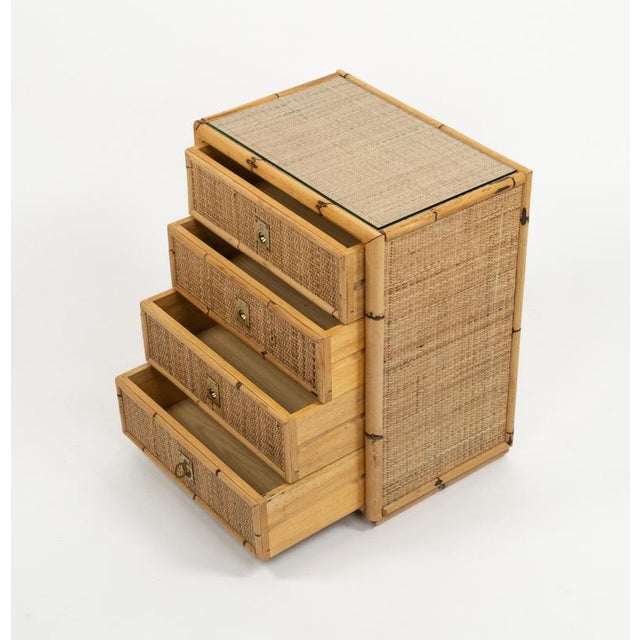 Mid-Century Modern Rattan and Brass Chest of Drawers, Italy, 1970s For Sale - Image 13 of 16