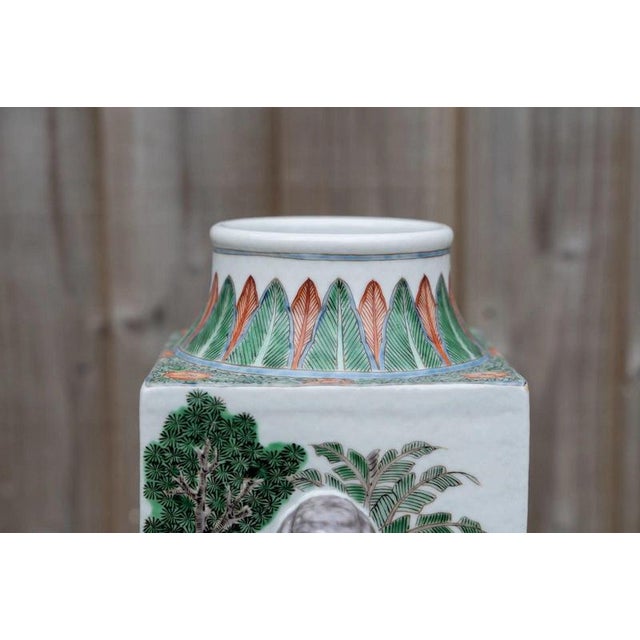 Antique Chinese Famille Verte Wucai Square Cong-Form Porcelain Vase For Sale - Image 18 of 18